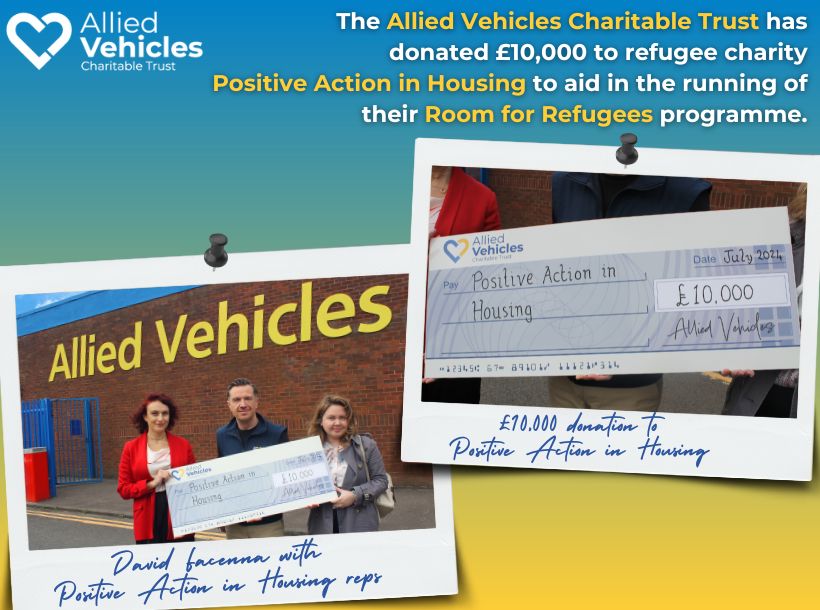 Positive Action in Housing refugee programme receives £10,000 funding from Allied Vehicles Charitable Trust