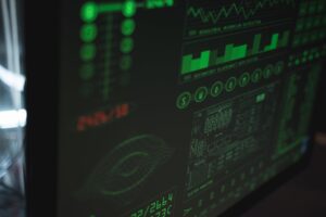 A cyber security dashboard ona screen